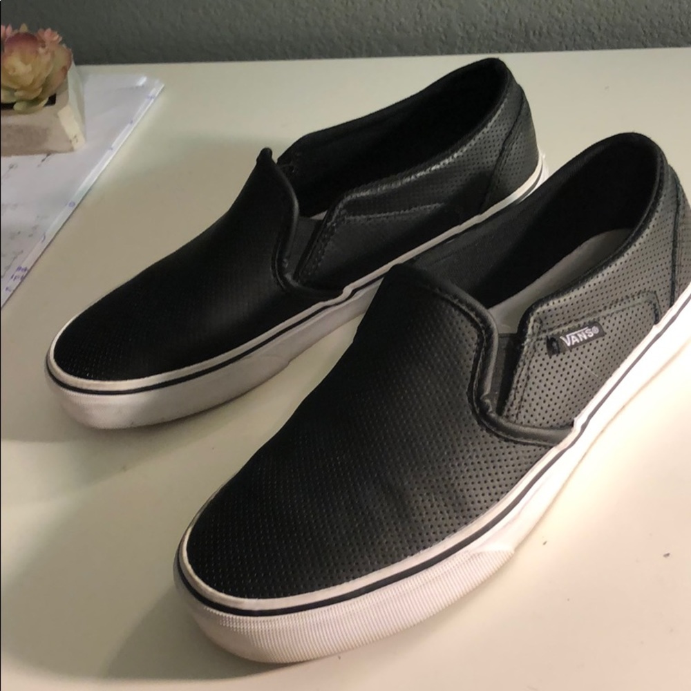 vans leather women’s slip on shoes